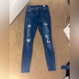 Blue Distressed Women Jeans stretchy